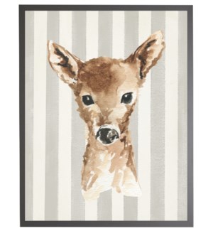 Watercolor baby Deer on grey stripes